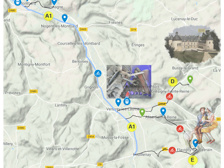 canal de bourgogne à vélo de Pouillenay à Montbard en visitant Flavigny-sur-Ozerain, Bussy Rabutin et Alésia