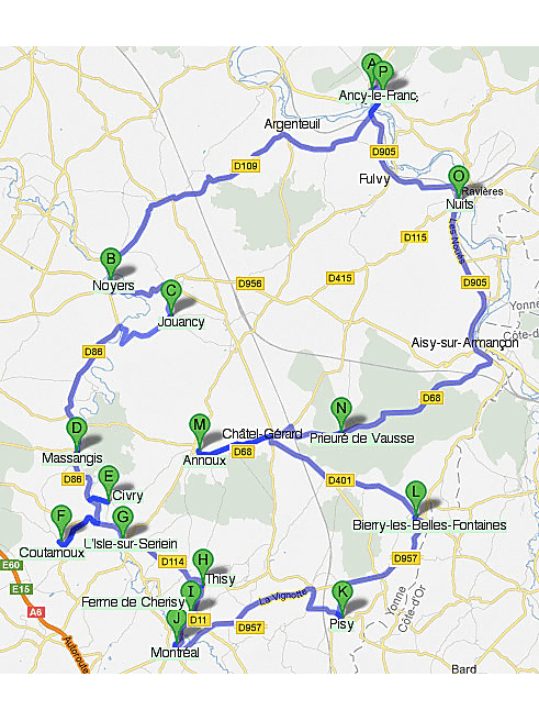 carte touristique de Noyers-sur-Serein