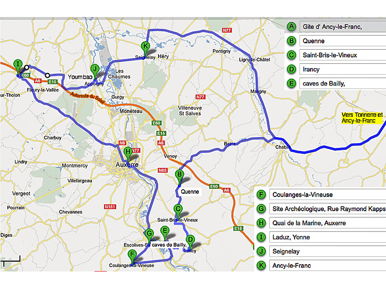 carte touristique de l'Auxerrois