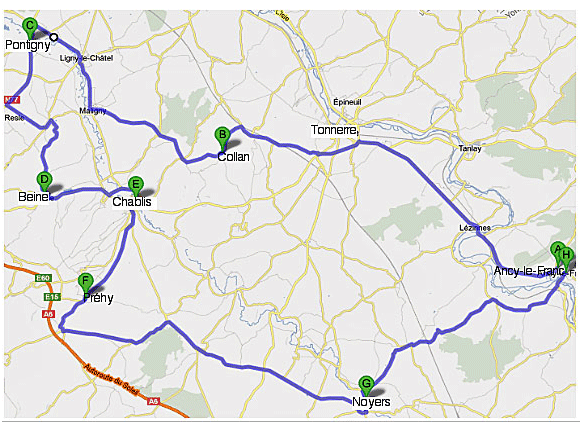 carte touristique d'Ancy-le-Franc  Chablis