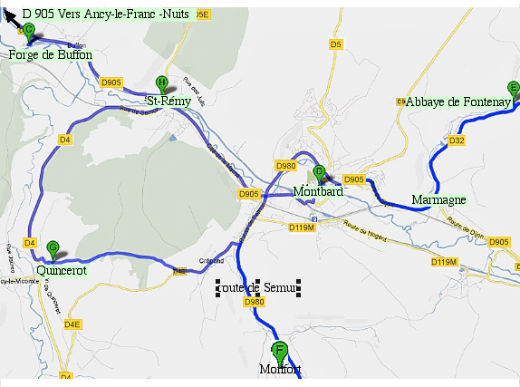carte touristique Ancy-le-franc-Montbard