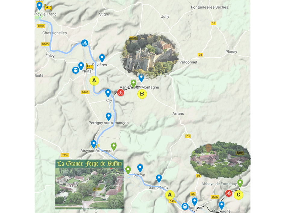 Le canal de Bourgogne à vélo d'Ancy-le-Franc à Montbard en visitant les forge de Buffon et l'abbaye de Fontenay